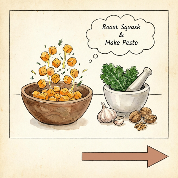 Hearty Butternut Squash and Kale Pesto Pizza instructions