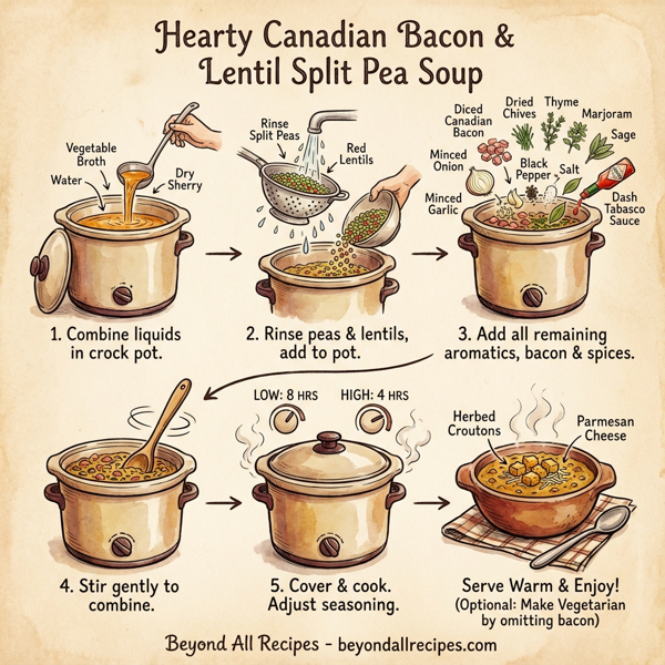Hearty Canadian Bacon & Lentil Split Pea Soup instructions