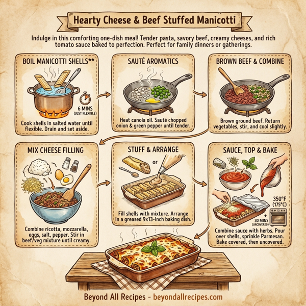 Hearty Cheese and Beef Stuffed Manicotti instructions