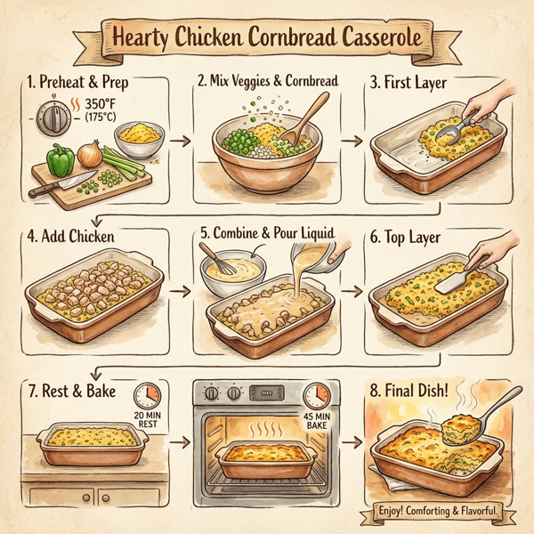 Hearty Chicken Cornbread Casserole instructions