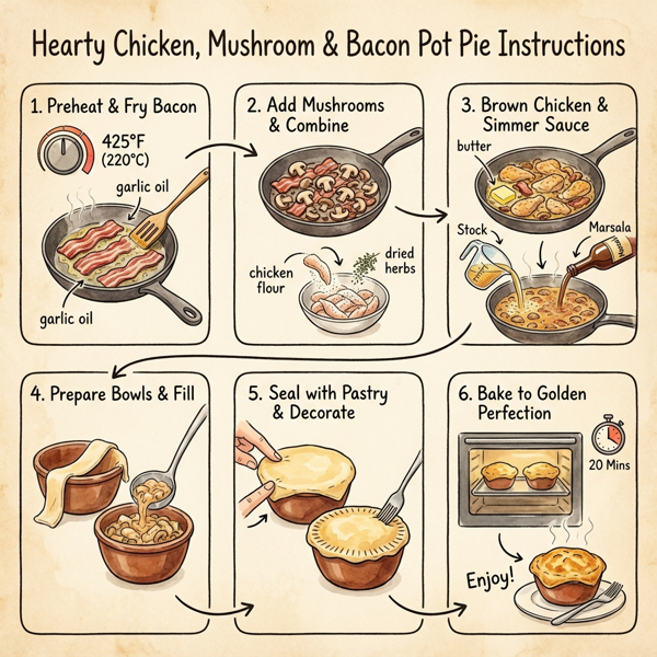 Hearty Chicken, Mushroom & Bacon Pot Pie instructions