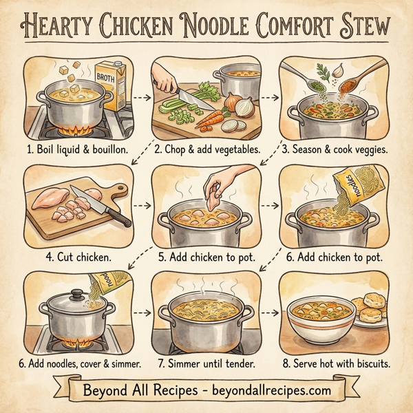 Hearty Chicken Noodle Comfort Stew instructions