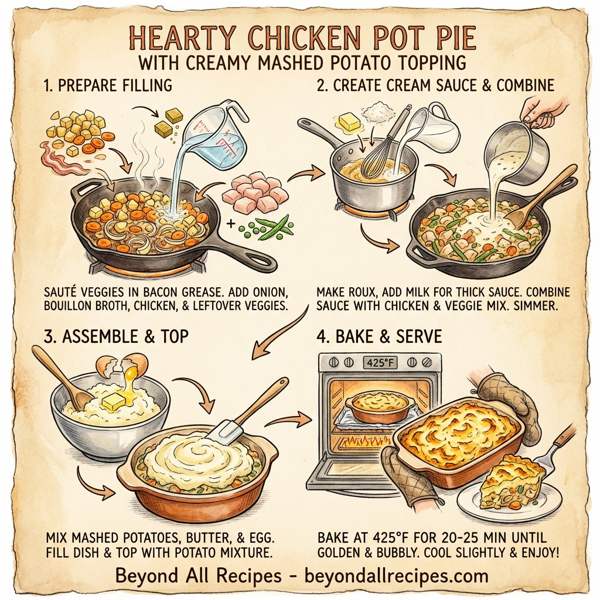 Hearty Chicken Pot Pie with Creamy Mashed Potato Topping instructions
