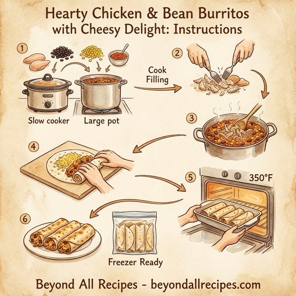 Hearty Chicken & Bean Burritos with Cheesy Delight instructions