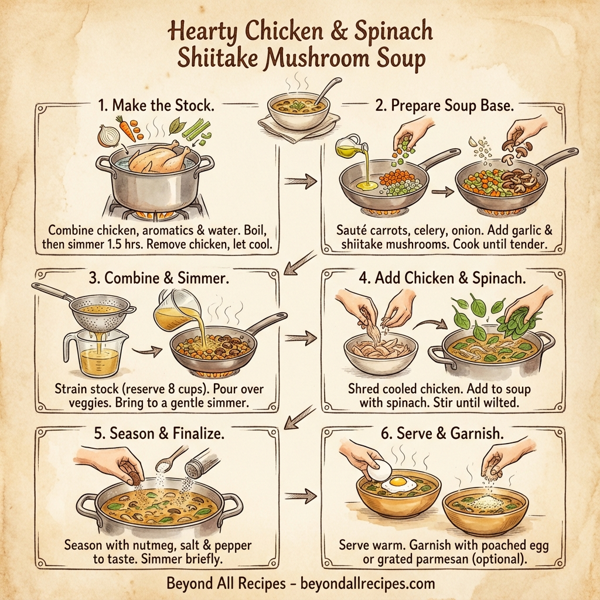 Hearty Chicken & Spinach Shiitake Mushroom Soup instructions