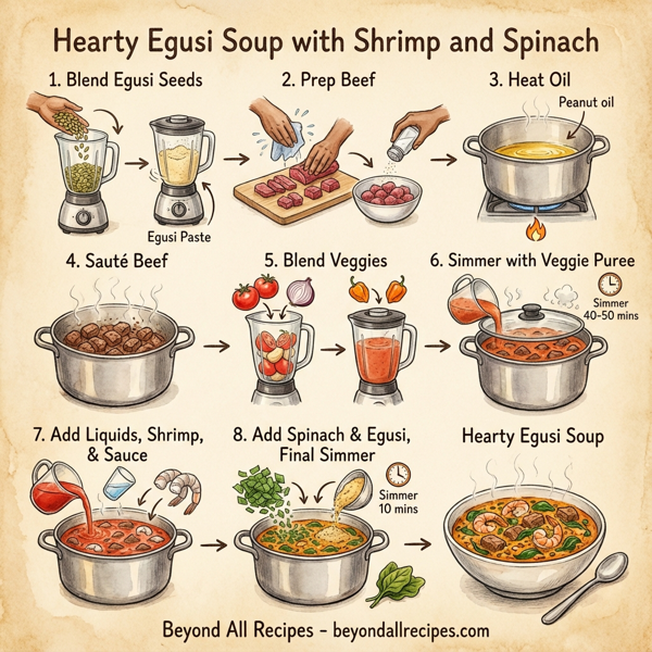 Hearty Egusi Soup with Shrimp and Spinach instructions