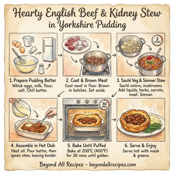 Hearty English Beef & Kidney Stew in Yorkshire Pudding instructions