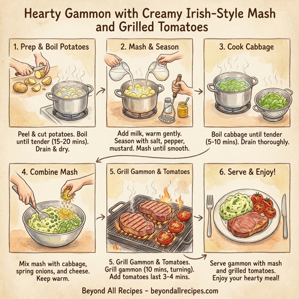 Hearty Gammon with Creamy Irish-Style Mash and Grilled Tomatoes instructions