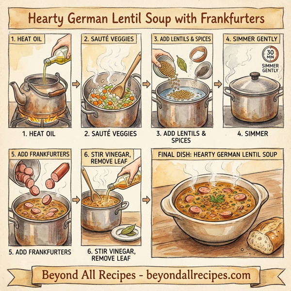 Hearty German Lentil Soup with Frankfurters instructions
