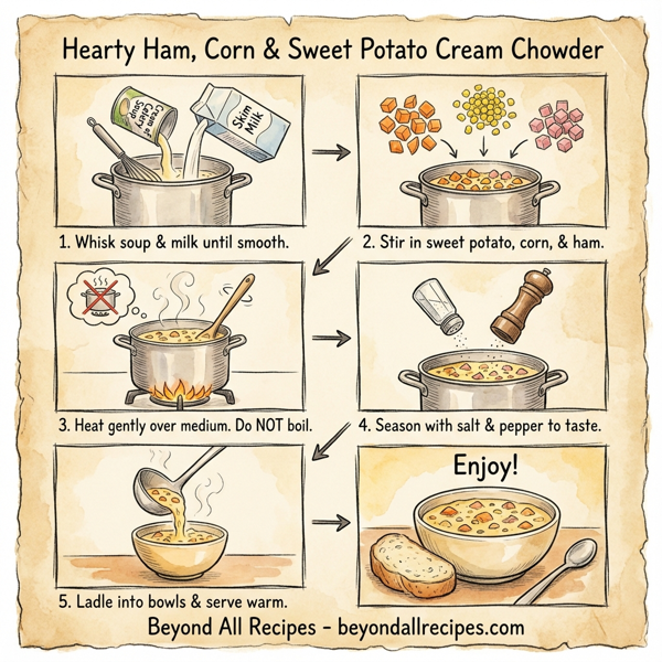 Hearty Ham, Corn & Sweet Potato Cream Chowder instructions