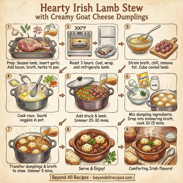Hearty Irish Lamb Stew with Creamy Goat Cheese Dumplings instructions