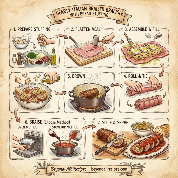 Hearty Italian Braised Braciole with Bread Stuffing instructions