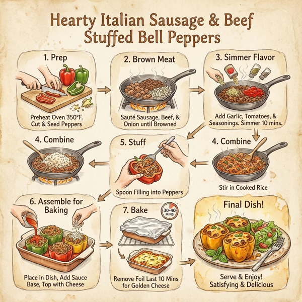 Hearty Italian Sausage & Beef Stuffed Bell Peppers instructions