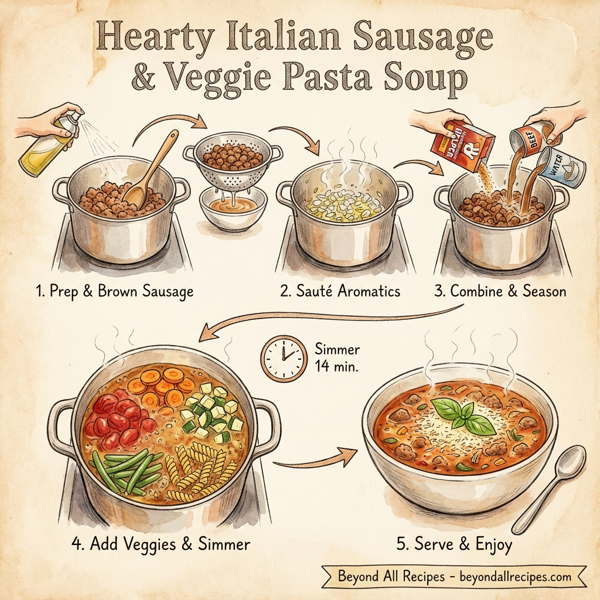 Hearty Italian Sausage & Veggie Pasta Soup instructions