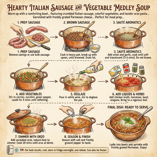 Hearty Italian Sausage and Vegetable Medley Soup instructions