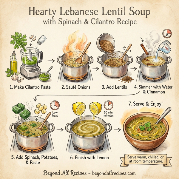 Hearty Lebanese Lentil Soup with Spinach and Cilantro instructions