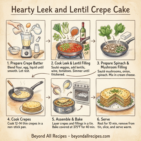 Hearty Leek and Lentil Crepe Cake instructions