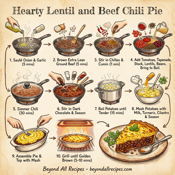 Hearty Lentil and Beef Chili Pie instructions