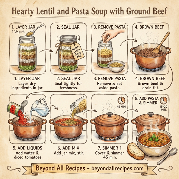 Hearty Lentil and Pasta Soup with Ground Beef instructions