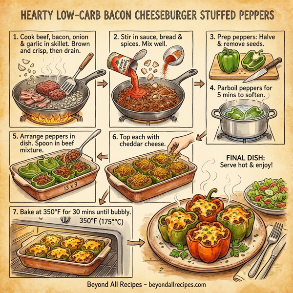 Hearty Low-Carb Bacon Cheeseburger Stuffed Peppers instructions