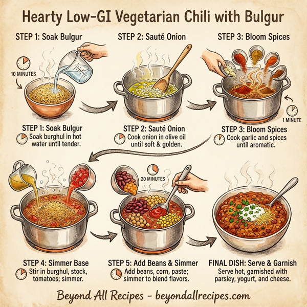 Hearty Low-GI Vegetarian Chili with Bulgur instructions