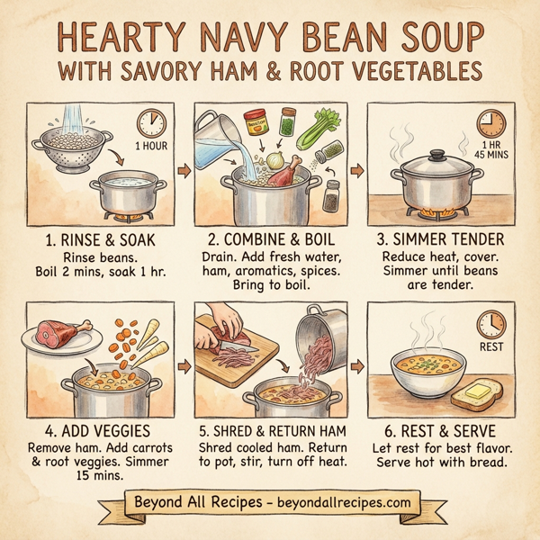 Hearty Navy Bean Soup with Savory Ham and Root Vegetables instructions