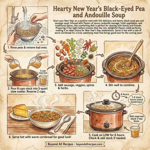 Hearty New Year's Black-Eyed Pea and Andouille Soup instructions
