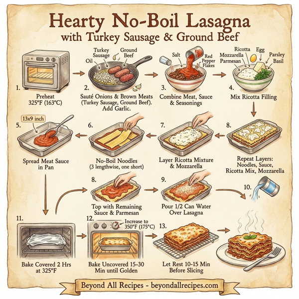 Hearty No-Boil Lasagna with Turkey Sausage & Ground Beef instructions