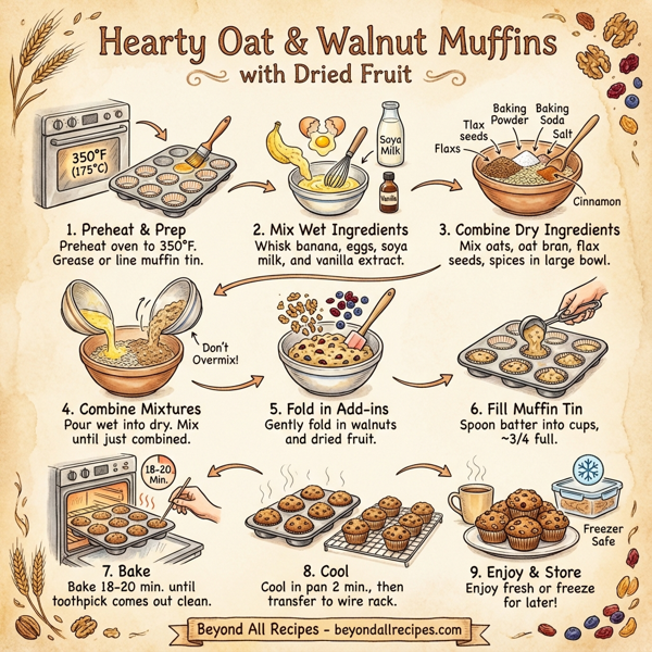 Hearty Oat & Walnut Muffins with Dried Fruit instructions