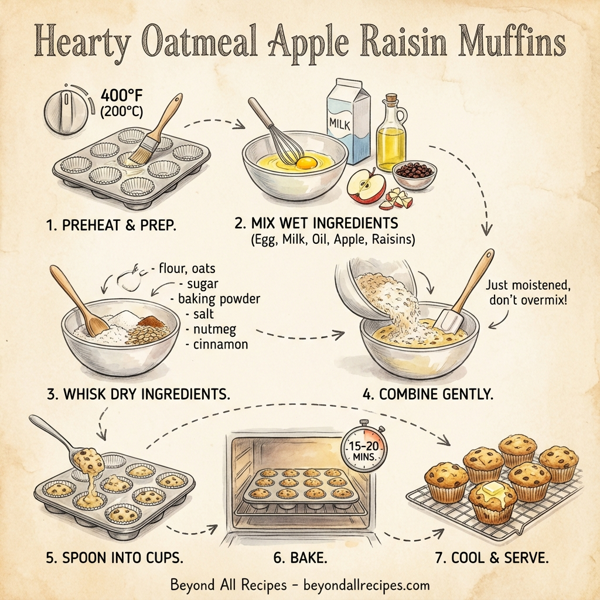 Hearty Oatmeal Apple Raisin Muffins instructions