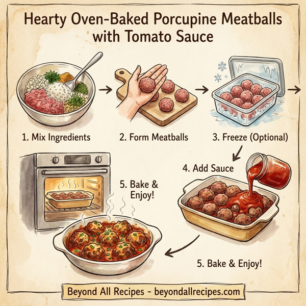 Hearty Oven-Baked Porcupine Meatballs with Tomato Sauce instructions