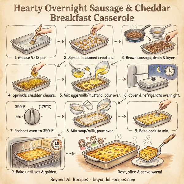Hearty Overnight Sausage and Cheddar Breakfast Casserole instructions