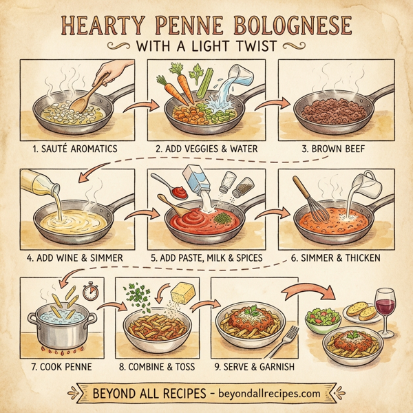 Hearty Penne Bolognese with a Light Twist instructions