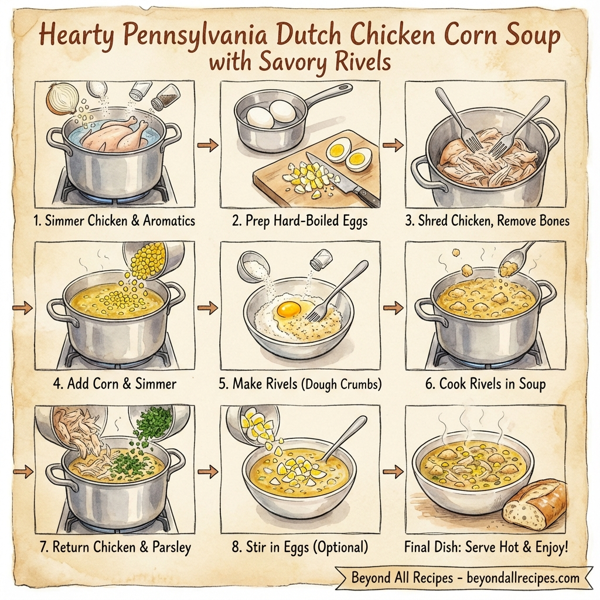 Hearty Pennsylvania Dutch Chicken Corn Soup with Savory Rivels instructions