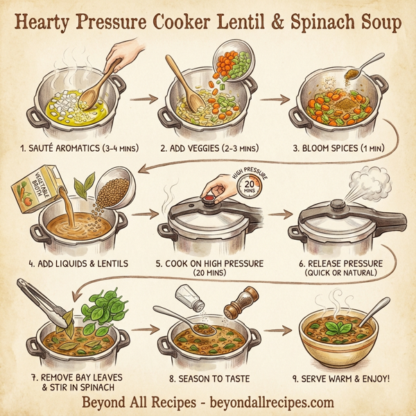 Hearty Pressure Cooker Lentil & Spinach Soup instructions