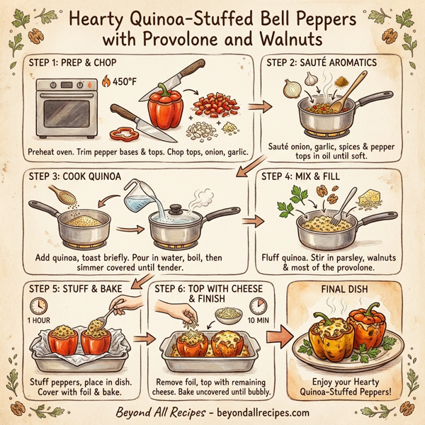 Hearty Quinoa-Stuffed Bell Peppers with Provolone and Walnuts instructions