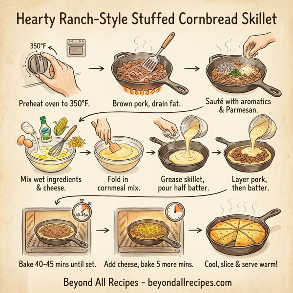 Hearty Ranch-Style Stuffed Cornbread Skillet instructions