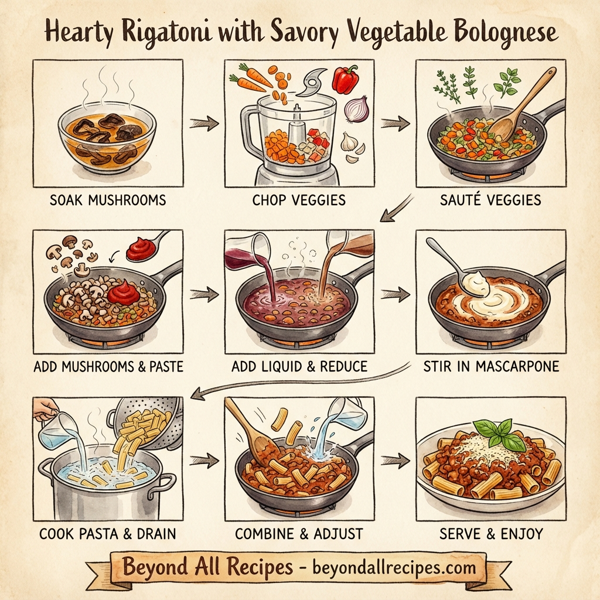 Hearty Rigatoni with Savory Vegetable Bolognese instructions