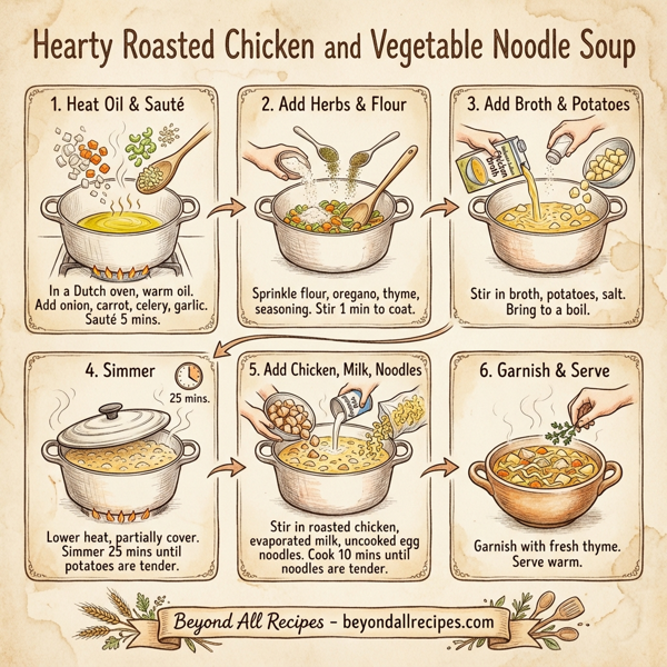 Hearty Roasted Chicken and Vegetable Noodle Soup instructions