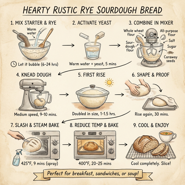 Hearty Rustic Rye Sourdough Bread instructions
