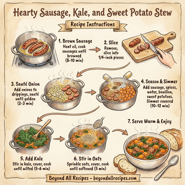 Hearty Sausage, Kale, and Sweet Potato Stew instructions