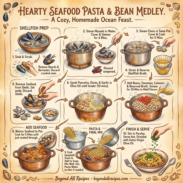 Hearty Seafood Pasta and Bean Medley instructions