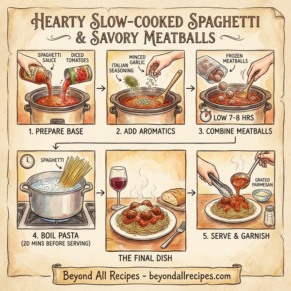 Hearty Slow-Cooked Spaghetti & Savory Meatballs instructions
