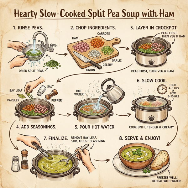 Hearty Slow-Cooked Split Pea Soup with Ham instructions