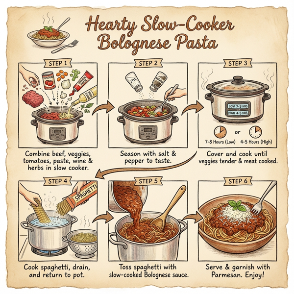 Hearty Slow-Cooker Bolognese Pasta instructions