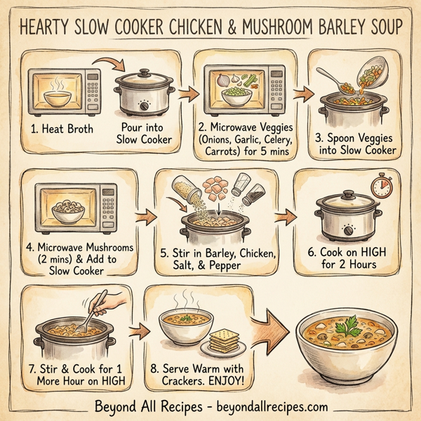 Hearty Slow Cooker Chicken and Mushroom Barley Soup instructions
