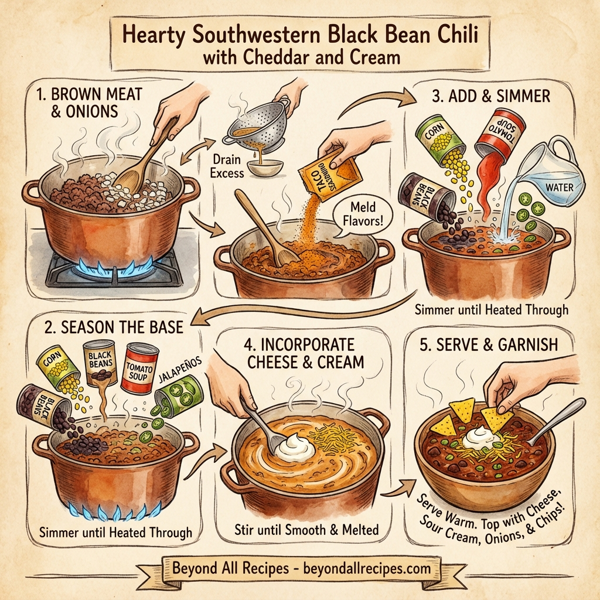 Hearty Southwestern Black Bean Chili with Cheddar and Cream instructions