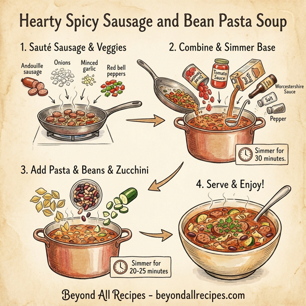 Hearty Spicy Sausage and Bean Pasta Soup instructions