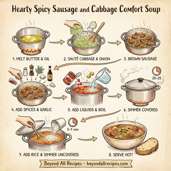 Hearty Spicy Sausage and Cabbage Comfort Soup instructions