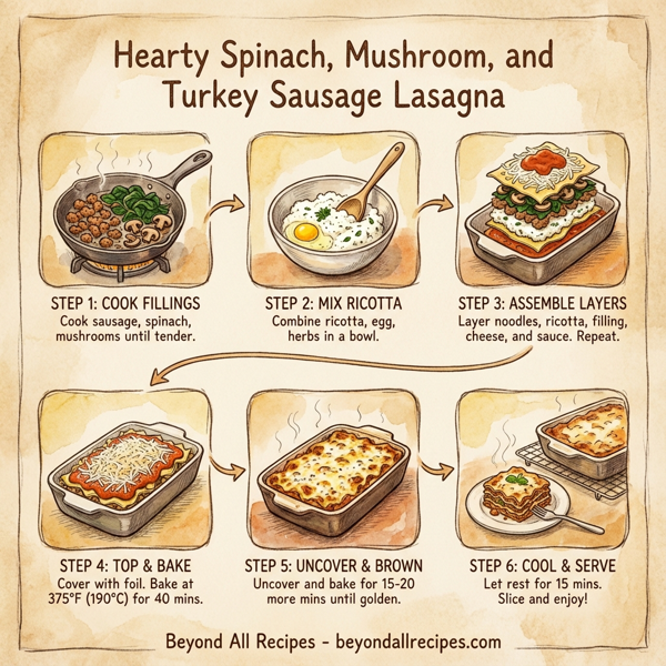 Hearty Spinach, Mushroom, and Turkey Sausage Lasagna instructions